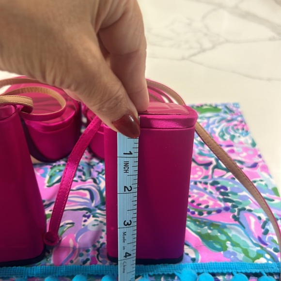 Zara Fuchsia Strappy Heeled Platform Sandals Chunky Satin Pink Barbie. Size 38 - Picture 4 of 8